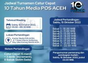 Turnamen Catur Cepat HUT ke-10 Media POS ACEH : Uji Atlet Pelatda PON hingga Beri Apresiasi