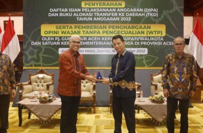 WTP Tujuh Tahun Secara Berturut, Pemerintah Aceh Terima Penghargaan Kemenkeu RI