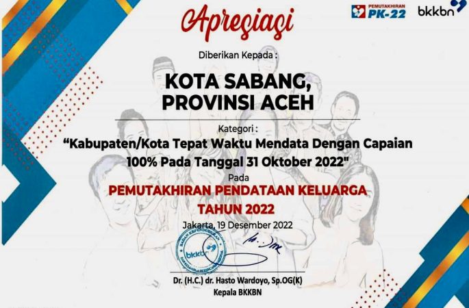 Pemko Sabang Teratas Capaian Pemutakhiran Pendataan Keluarga 2022