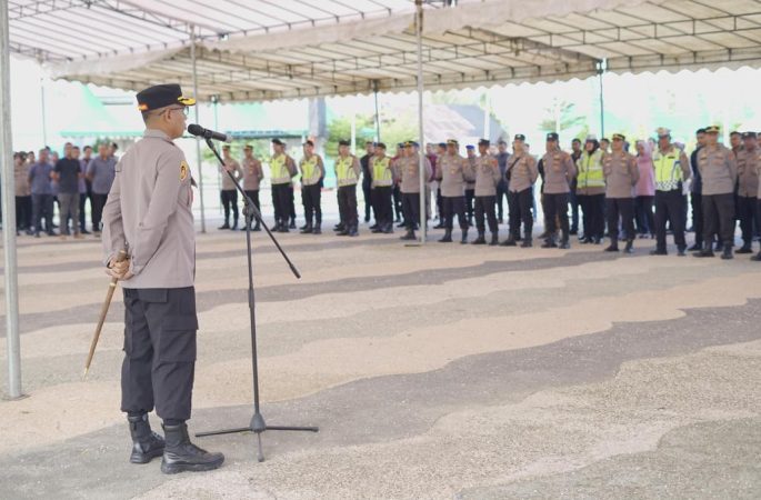 Kapolres Pidie Pimpin Apel Kesiapan Pengamanan Haul Sirul Mubtadin Aceh XV