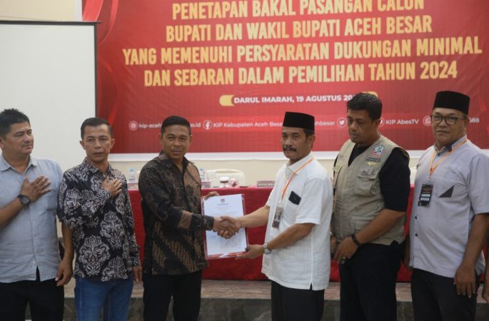 Wakili Pj Bupati, Kaban Kesbangpol Aceh Besar Hadiri Penetapan Bakal Paslon Bupati dan Wakil Bupati Aceh Besar