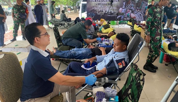 Prajurit Lanud SIM Sumbangkan Darah dalam Baktikes Gabungan HUT ke-79 TNI