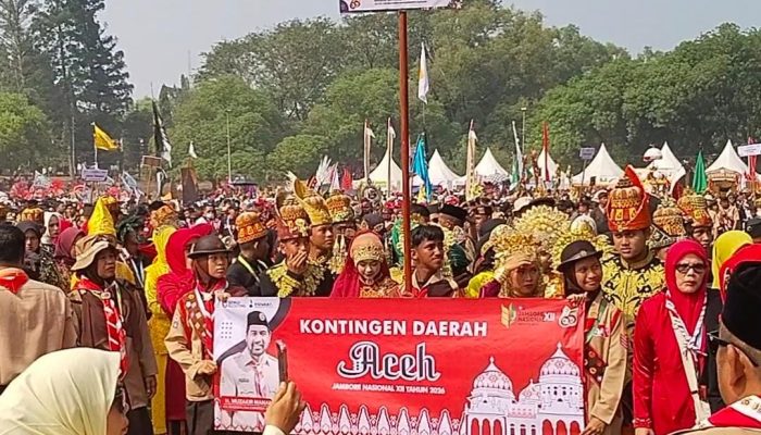 Pramuka Aceh Ikuti Devile Budaya HUT Ke-81 RI di Cibubur.