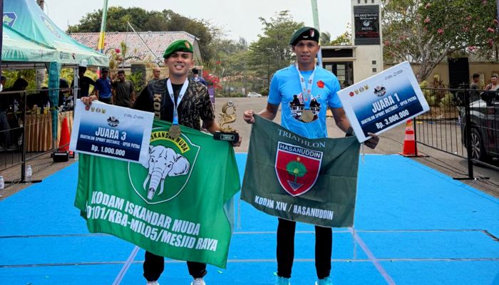 Dandim 0101/KBA Apresiasi Sertu Rudi Febriade Raih Juara 3 Nasional Triathlon