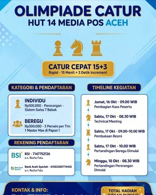 Pecatur Aceh dan Sumut Serbu Pendaftaran Kategori Individu Olimpiade Catur HUT 14 Media Pos Aceh
